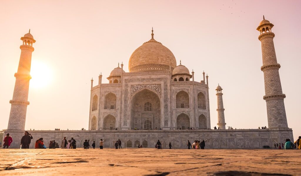 india, taj-mahal, agra, grave, temple, nature, tomb, travel, landmark, marble, religion, islam, asia, sunset, people